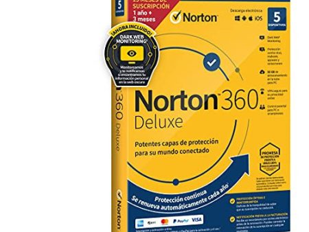 Norton 360 Deluxe 2022 - Antivirus software para 5 Dispositivos y 15 meses de suscripción con renovación automática, Secure VPN y Gestor de contraseñas, para PC, Mac tableta y smartphone Embalaje Deteriorado Discount