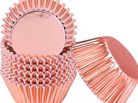 100 piezas de papel de aluminio para tartas con revestimiento de metal para magdalenas, bandeja para hornear, color oro rosa Reacondicionado Fashion