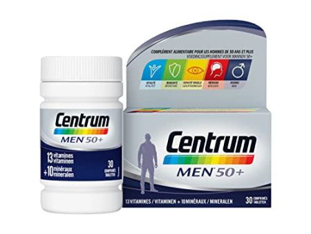 Centrum Men 50+ Multi vitaminas y minerales, suplemento de alimentos, para hombres de 50 años o más, 30 tabletas Embalaje Deteriorado Hot on Sale