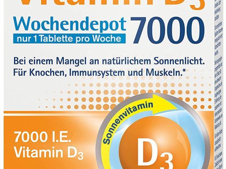 Tetesept Vitamin D3 7000 depósito semanal - tabletas de vitamina D para la falta de luz solar natural - suplemento dietético para huesos, sistema inmunológico y músculos - 1 x 12 tabletas Embalaje Deteriorado Sale